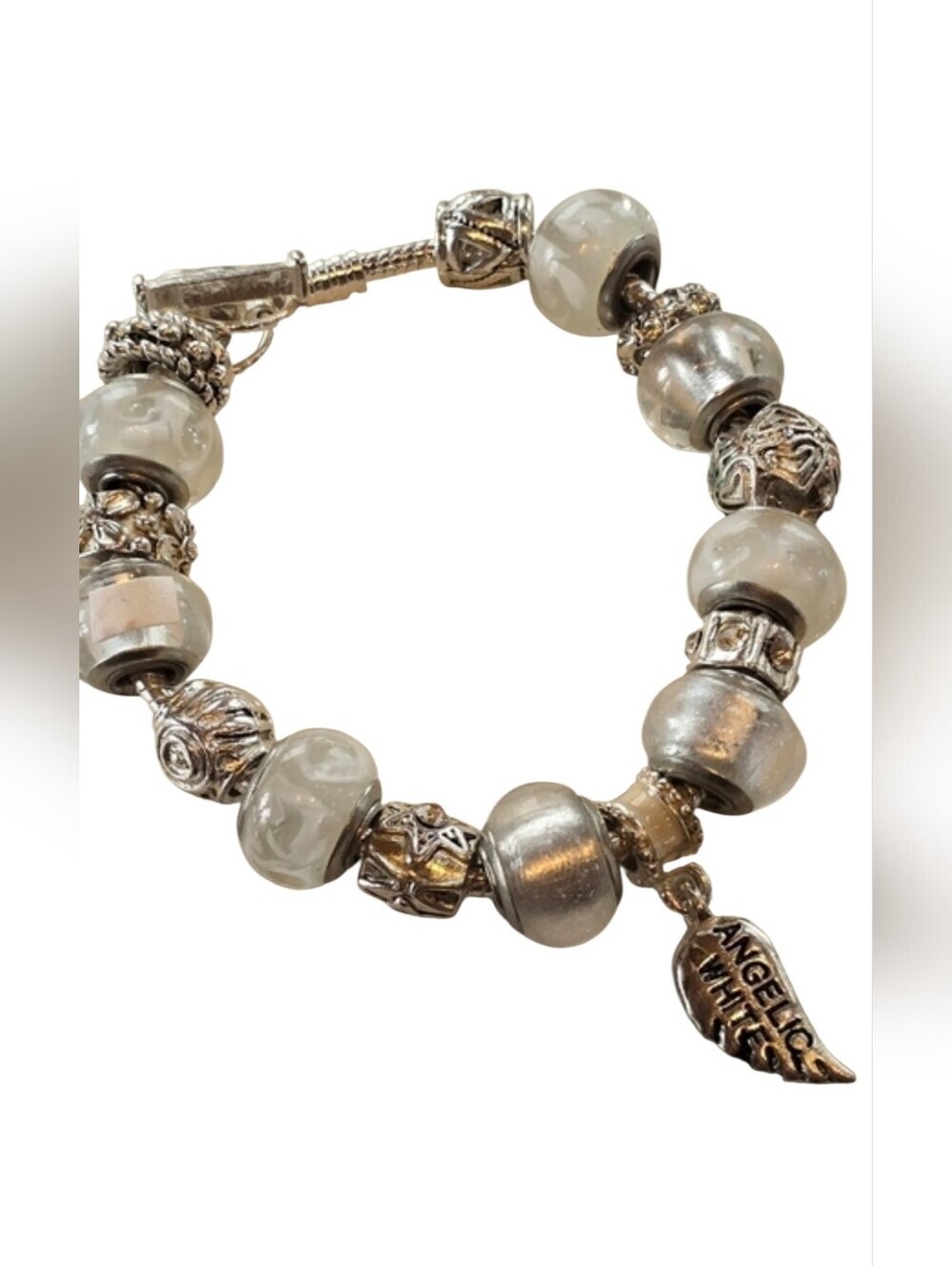 Willabee & Ward Silver Pearlescent Glass Bead Charm Bracelet